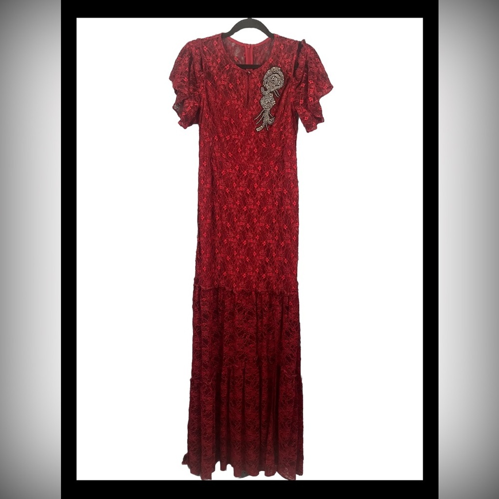 Nanette Lepore Lace Cold Shoulder Maxi Dress Beaded Embellishing Holiday Size 2